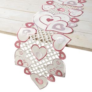 Valentine Hearts Cutwork Table Runner